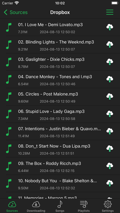 Dropbox music files in the Cloud Music Player app
