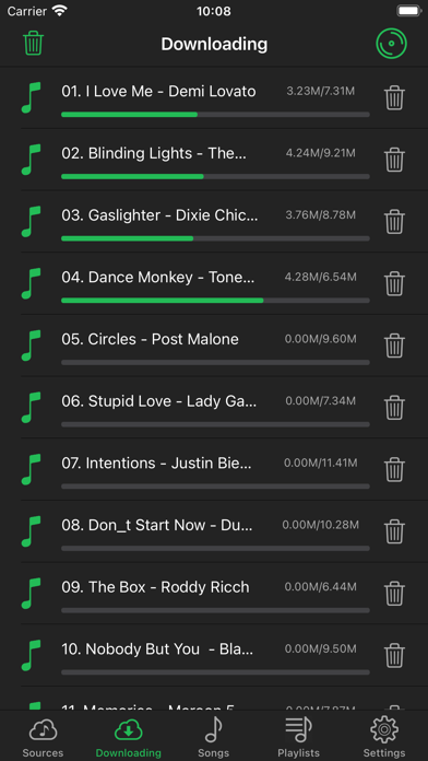 Music download progress in the Cloud Music Player app