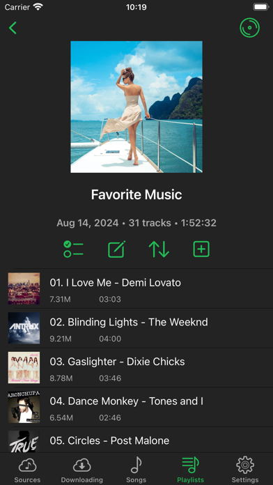 A playlist in the Cloud Music Player app