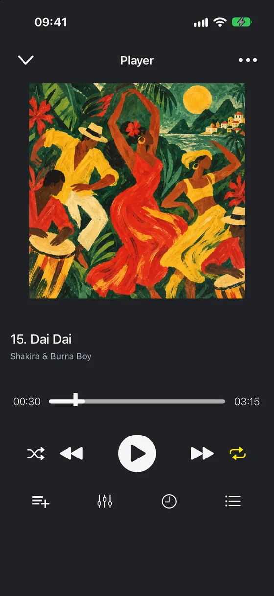 Cloud Music 6.7.7 preview with complete cover artwork from an example library.