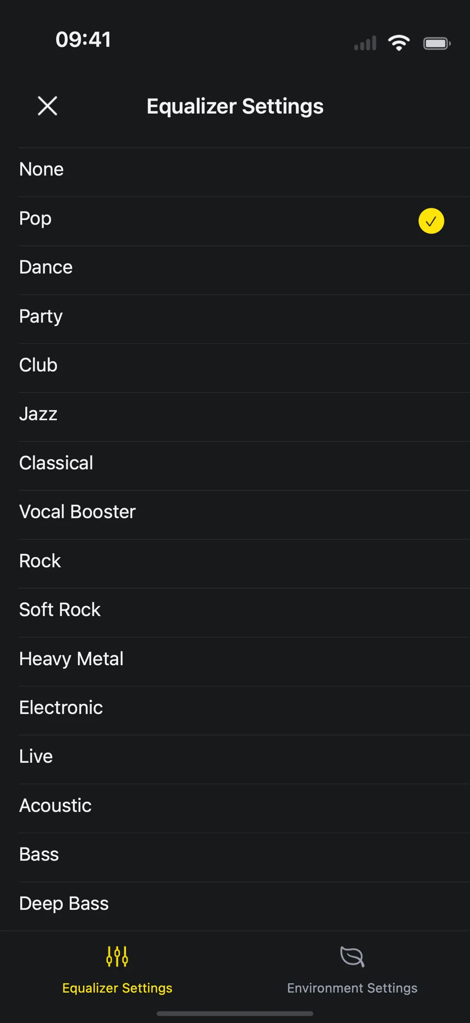 Equalizer presets in Cloud Music.