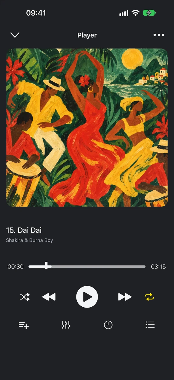 Cloud Music Player with artwork from an example music library.