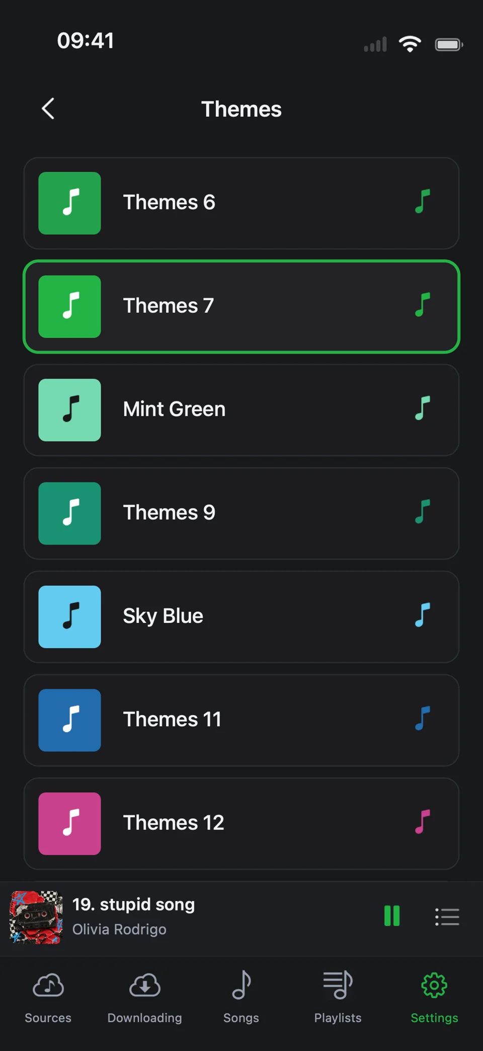 Dark theme color choices in Cloud Music.